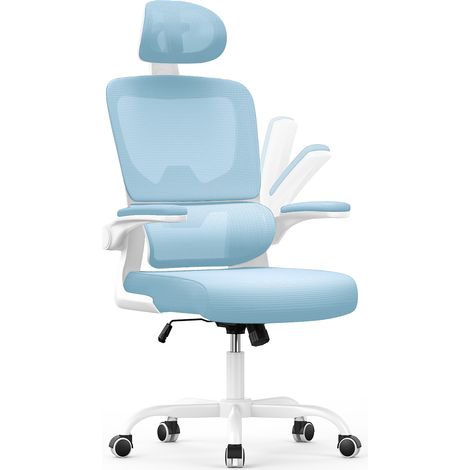 Fauteuil de bureau avec accoudoirs Xhomrattan - à Roulettes - avec appui-tête et support lombaire - Hauteur Réglable - Bleu