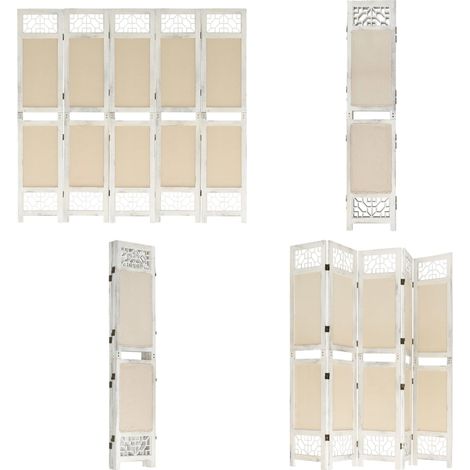 Cloison de séparation 5 panneaux Crème 175x165 cm Tissu - Cloison De Séparation - Paravent - Brise Vue - Cloison Pliable - Décoration Intérieur - Home & Living