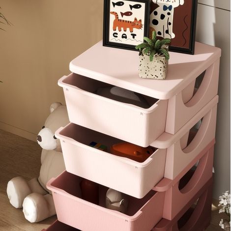 Mobile contenitore per bambini con 4 cassetti in plastica rosa 37 x 37 x 76 cm OKWISH (1/5)