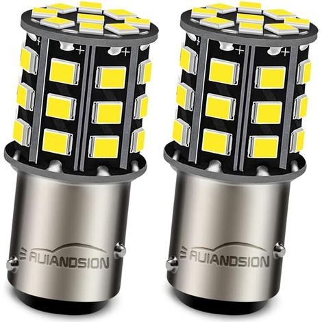 Ampoules LED BAZ15D - Lot de 2 - Blanc 6000K - Double Intensité 10-30V - Feux Arrière et Recul - 40x18mm