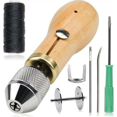 Crrynuo - Machine à coudre le cuir à la main - Machine à coudre à faire soi-même - Kit de couture 7 pièces - Acier à haute teneur en carbone - Travail du cuir (1/5)