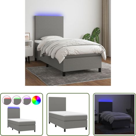 Matratze - Boxspringbett mit Matratze & LED Dunkelgrau 90x200 cm Stoff (1/5)