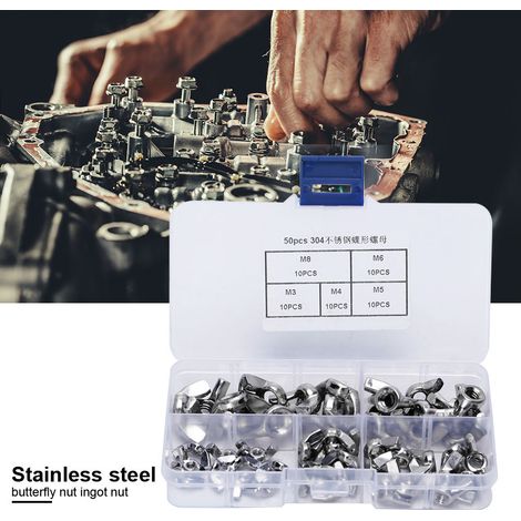 Lot de 50 écrous à aile en acier inoxydable serrage à main M3 M4 M5 M6 M8 kit fixation (1/5)