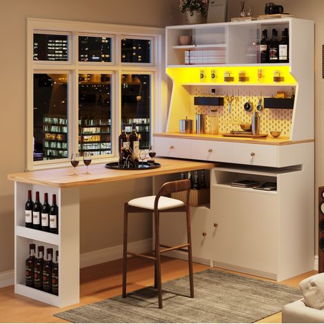 Credenza 137x45x178 cm, con ante scorrevoli in vetro, LED multicolore, ripiani regolabili, MDF bianco (1/5)