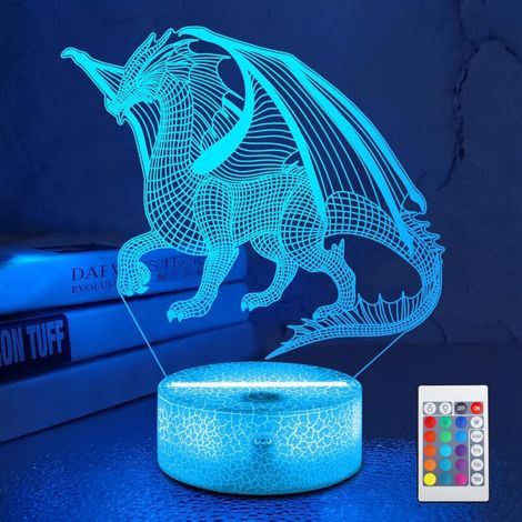 Lanterna notturna a forma di drago 3D, luce notturna con illusione ottica 3D per bambini, 16 colori con telecomando, ideale per decorare la cameretta dei bambini e un'ottima idea regalo per Natale o c