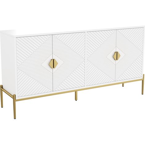 Credenza moderna bianca 162 x 40 x 80 cm con ante geometriche e dettagli in metallo dorato (1/5)