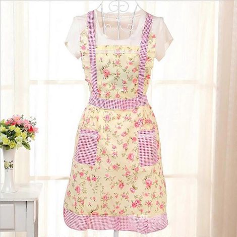 Tablier de cuisine imperméable à l'huile pour femmes, ajustable, idéal pour la cuisine, le café et la maison. Tablier en coton avec poche et bavette, livraison directe. (1/2)