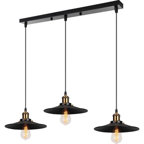 Suspension Luminaire Rétro 3 Lumières Lampe À Suspension Moderne En Métal (Noir) Lustre Antique E27 60W Pour Salon Salle À Manger Restaurant (1/5)