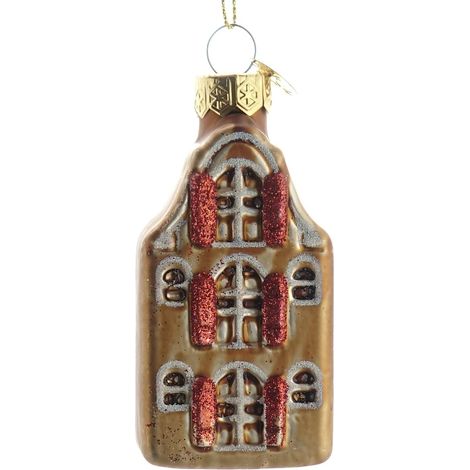 Kaemingk Weihnachtsanhänger Amsterdammer Grachtenhaus Goldbraun 7,5 cm - Glas