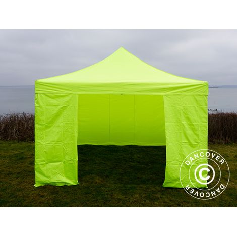 Tente pliante Chapiteau pliable Tonnelle pliante Barnum pliant FleXtents PRO Steel 4x4m Néon jaune/vert, avec 4 cotés (1/5)