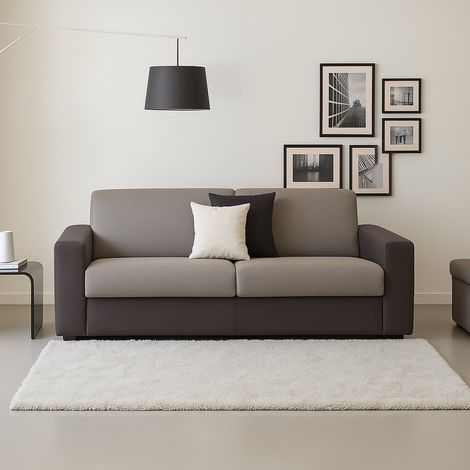 Talamo Italia Sofá fijo Elizabeth, Sofá de 3 plazas, 100% Made in Italy, Sofá de salón en tela tapizada, con reposabrazos estándar, Cm 220x95h90, Gris y Antracita, con embalaje reforzado (1/5)