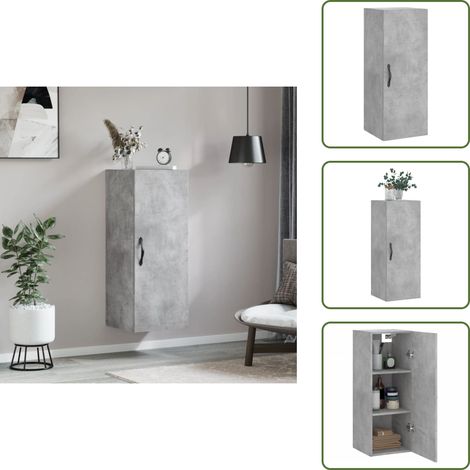 The Living Store Wandschrank Betongrau 34,5x34x90 cm Holzwerkstoff - Holzwerkstoff (1/5)