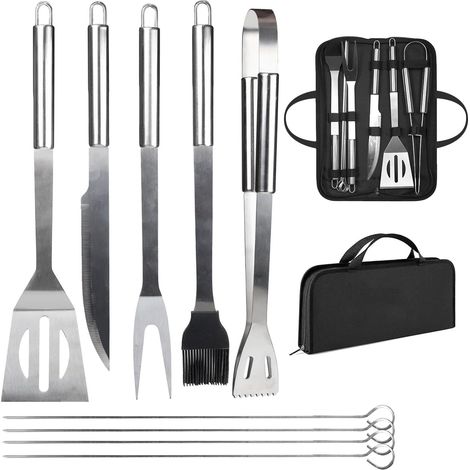 Ensemble de couverts pour barbecue, accessoires professionnels pour barbecue, ensemble d'outils pour barbecue avec sac de transport facile pour hommes, cadeau (9 pièces) (1/4)