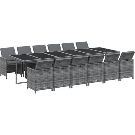 Set da pranzo mobili da giardino cuscini per mobili da esterno 13 pezzi vimini grigio resina 020014419