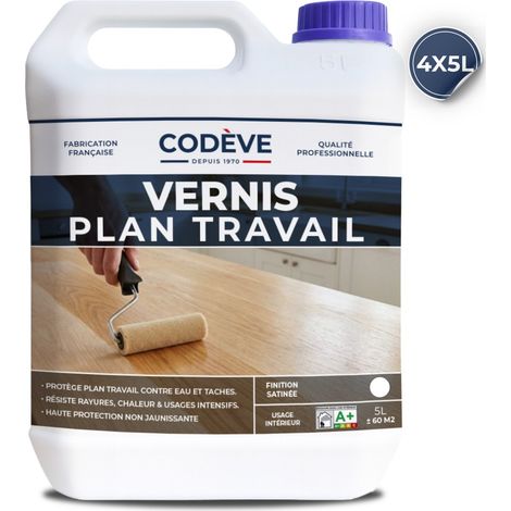 Vernis Plan De Travail - 4x5 L - Codeve Bois - Incolore Pour Un Plan De Travail En Bois Massif, Stratifié Ou Lamellé.