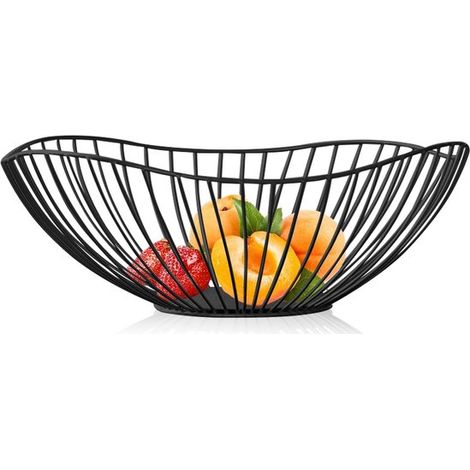 Frutero negro, frutero grande de alambre de 27 x 11,5 cm, resistente, cesta de frutas de metal negro (1/5)