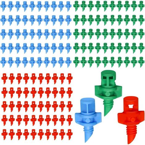 150 Stück Tropfbewässerungs-Emitter, Mikrosprinklerköpfe, Nebelbewässerung, Refraktionsbewässerung, Mikrosprüher, Nebelbewässerungsdüsen für Pflanzen (90/180/360 Grad) (1/5)