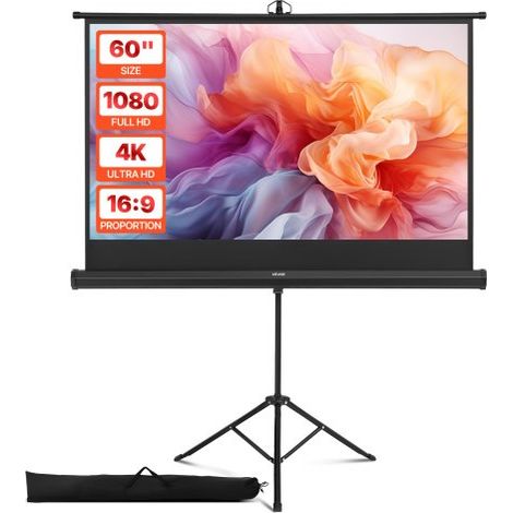 Pantalla de Proyector con Soporte de 152,4 cm, Pantalla de Proyección Portátil y Antiarrugas con Trípode y Bolsa de Transporte, Ángulo Amplio de 160°, 16:9 4K HD, para Proyectores en Casa (1/5)