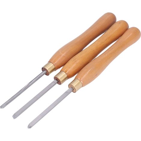 Jeu de 3 ciseaux à bois avec manche en hêtre et lame en acier pour tournage sur bois et projets DIY (1/5)