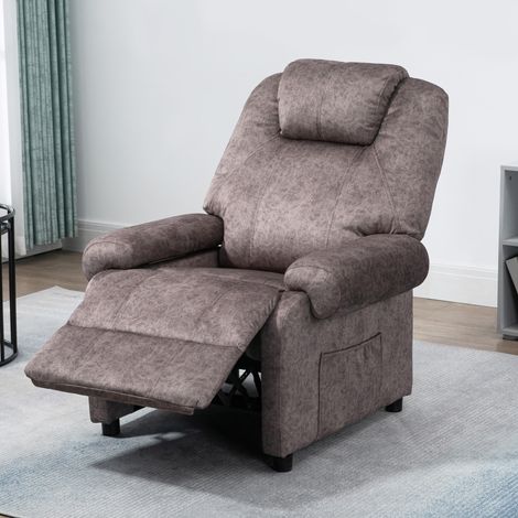 Sillón reclinable manual de tela, con reposapiés extraíble y bolsillo lateral, color marrón. (1/5)