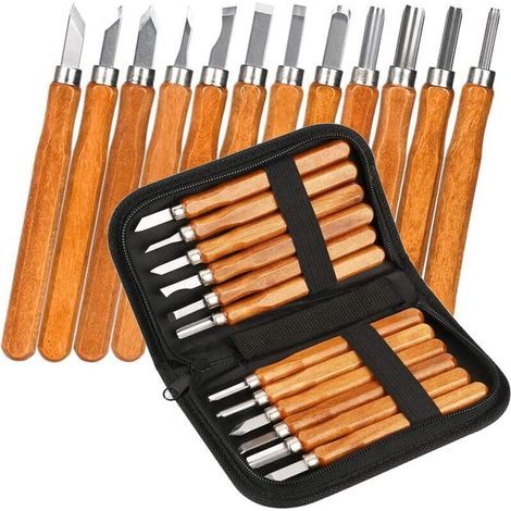 [JAMAIS UTILISÉ] Outil de Gravure en Bois Kit, Outil de Sculpture sur Bois, ciseau à Bois Fait Main Bricolage Professionnel Sculpture sur Bois Travail du Bois pour Débutants, Graveurs et Artistes - RW (1/4)