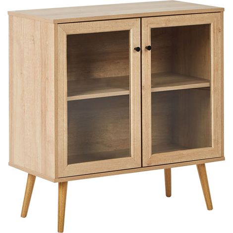 Glass Display Sideboard ALBANY 80 cm Light Brown