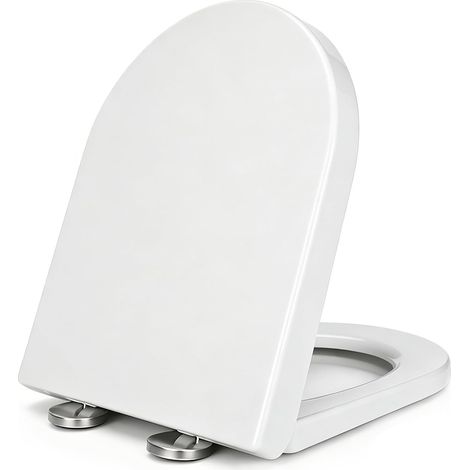 Abattant WC Forme De D 34x42 cm, Couvercle De Toilette à Fermeture Amortie Siège de Toilette Avec Charnières Réglables, Démontage Rapide, Nettoyage Facile, Fixation Simple Par Le Haut, Blance (1/5)