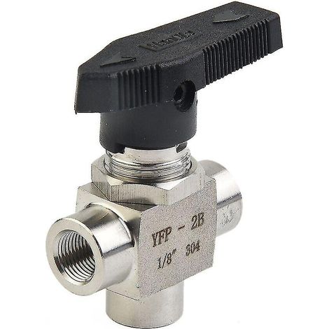 Vanne à bille 3 voies haute pression, filetage femelle en pouces, acier inoxydable 304 (argent + noir) (1 pièce)