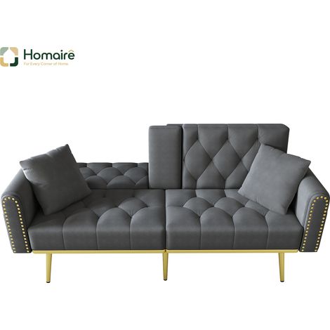 Canapé en velours gris avec rangement et accoudoirs 175 x 80 x 73,5 cm HOMAIRE (1/5)