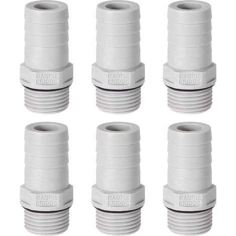 Adaptateur raccord flexible PVC 6mm 15/64" Barbillon x1/8" G tuyau mâle 6Pcs 1/2"G x 19mm (1/5)