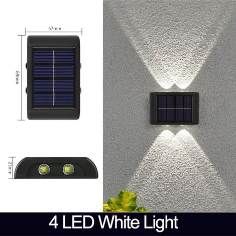 (4 LED blanches) Lampe solaire murale LED étanche pour extérieur, éclairage vers le haut et vers le bas, lampe solaire décorative pour jardin, clôture ou cour, lumière du soleil (1/5)