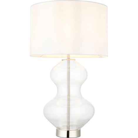 Lampe de table verre clepsydre nickel tactile E27 blanc (1/5)