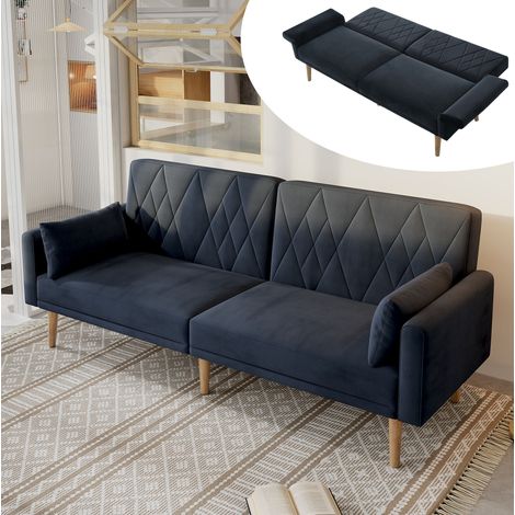Canapé convertible 2 places en velours noir 180 cm, dossier indépendant et accoudoirs réglables (1/5)