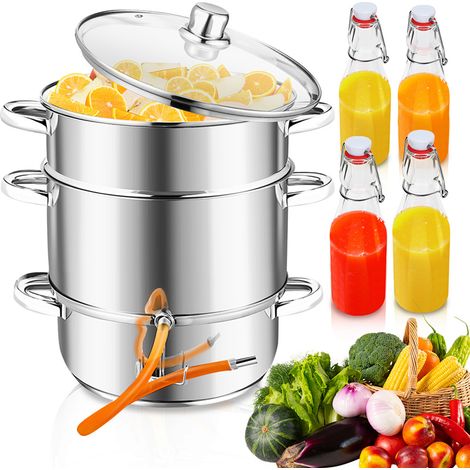 TolleTour Dampfentsafter 8 L aus Edelstahl inkl. 4 Bügelflaschen – Entsafter für Obst & Gemüse, Ø 26 cm, spülmaschinengeeignet, für alle Herdarten inkl. Induktion (1/5)