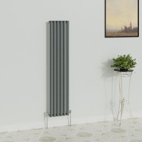 WarmeHaus Vertical Oval Single Anthracite Radiator 1600x354mm (1/5)