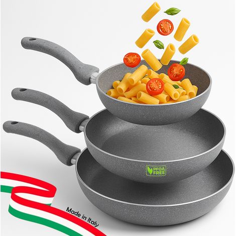 Set 3 Padelle Primolla 20-24-28cm in Alluminio Effetto Pietra Piano Cottura Gas (1/5)