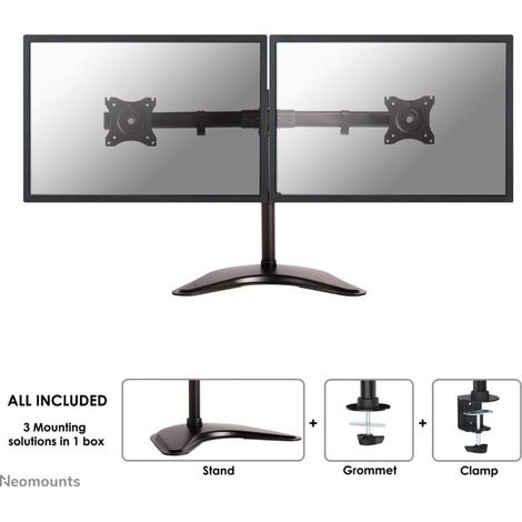 Supporto da scrivania NewStar NeoMounts per due monitor da 10 a 27 pollici, nero, portata massima 16 kg (NM-D335DBLACK) (1/4)