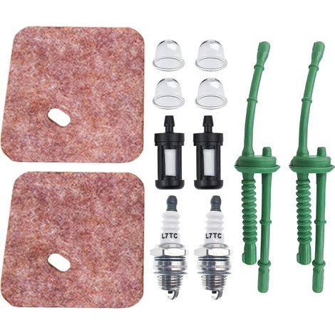 Lot de 2 filtres à air avec tuyau à essence, filtre à essence, bougie d'allumage pour débroussailleuse Stihl FS38 FS45 FS46 FS55 FS55C FS55R HL45 HS45 FC55 KM55 Remplace 4140 124 28000 (1/2)