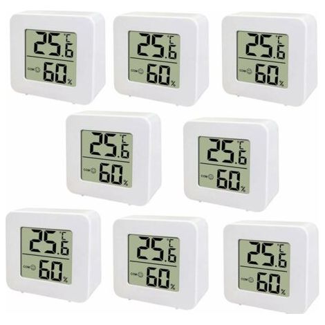Mini thermomètre LCD numérique intérieur – Précision ± 1 °F – Hygromètre avec indice de confort – Lot de 8 unités pour crèche et bureau – Sunflower