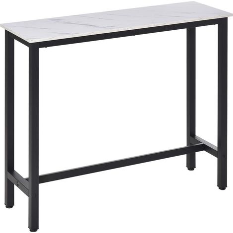 Table de Bar Table Haute de Cuisine Mange-debout - dim. 120L x 40l x 100H cm - châssis piètement Acier, Plateau Aspect marbre Blanc (1/5)
