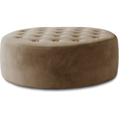Pouf rond matelassé velours marron clair Styla 70cm (1/5)