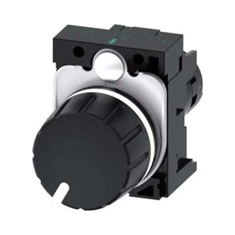 Potenciómetro compacto de 22 mm, 4,7 kΩ, 1 W, IP69(K), perilla de plástico negro con soporte de terminales de tornillo, Sirius ACT 3SU1200-2PR10-1AA0