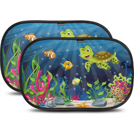 Sonnenschutzblenden fürs Auto mit optimalem UV-Schutz – selbstklebend, Sonnenschutz für Babys und Haustiere, 2 Sonnenschutzblenden für Babys mit Schildkrötenmotiv