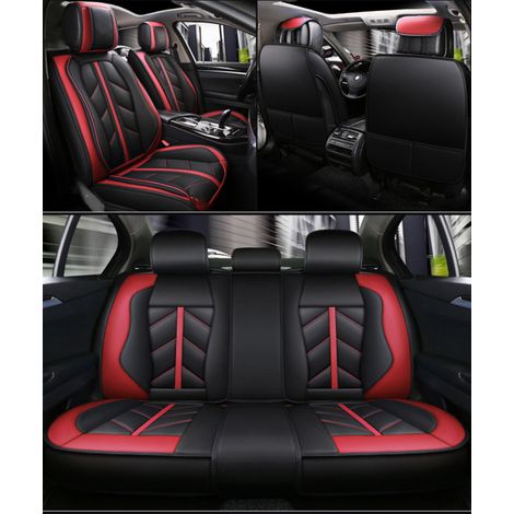 Komplettes Set universeller Autositzbezüge, Öko-Leder, Luxus, Sport, Rot-Schwarz