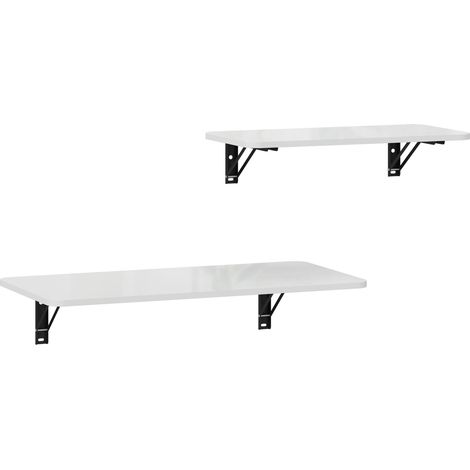 Lot de 2 tables murales pliantes en bois blanc brillant, table rabattable pour cuisine, salle à manger ou bureau. (1/5)