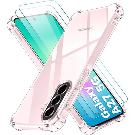 Coque pour Samsung Galaxy A27 5G avec 2 Pièces Verre Trempé, Ultra Transparent Étui de Protection en Silicone Antichoc avec Coins Renforcés, Mince Souple TPU Anti-Rayures Bumper Housse (1/5)