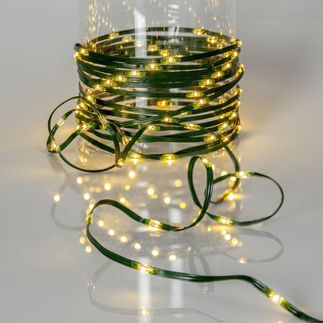 Star Trading Guirlande lumineuse LED Dew Drop Micro, Vert, Extérieur, Blanc chaud, 15m