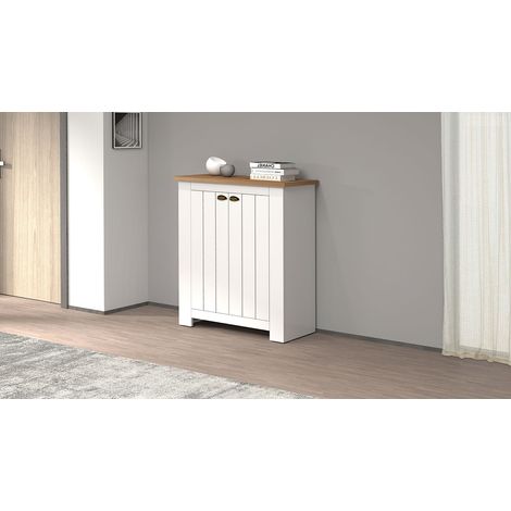 Scarpiera 2 Ante 84x42x100 cm Figo 2A Bianco Opaco/Rovere Wotan (1/5)