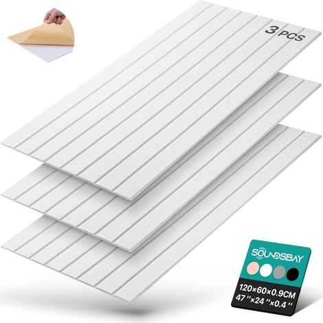 Panneaux Acoustiques Autoincollant Blanc 3 Pièces 120×60×0,9cm Absorbeur Acoustique, Haute Densité, pour Traitement Acoustique et Décoration Murale (1/5)