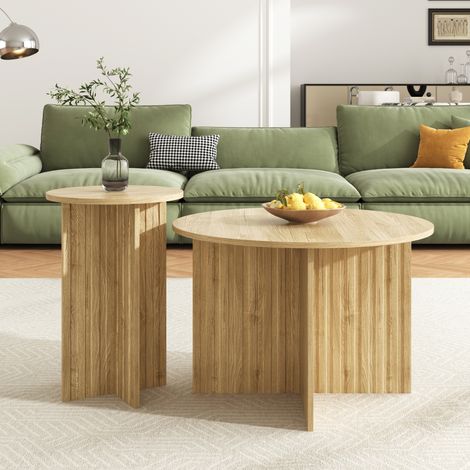 Ensemble moderne de 2 tables basses rondes nidifiables,style scandinave. Gain de place,construction robuste MDF/PB,pour tout intérieur.